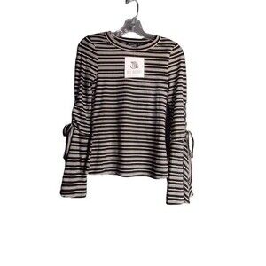 Miss Chievous Lace Up Bell Sleeve Blouse Black & White Stripe Juniors Small